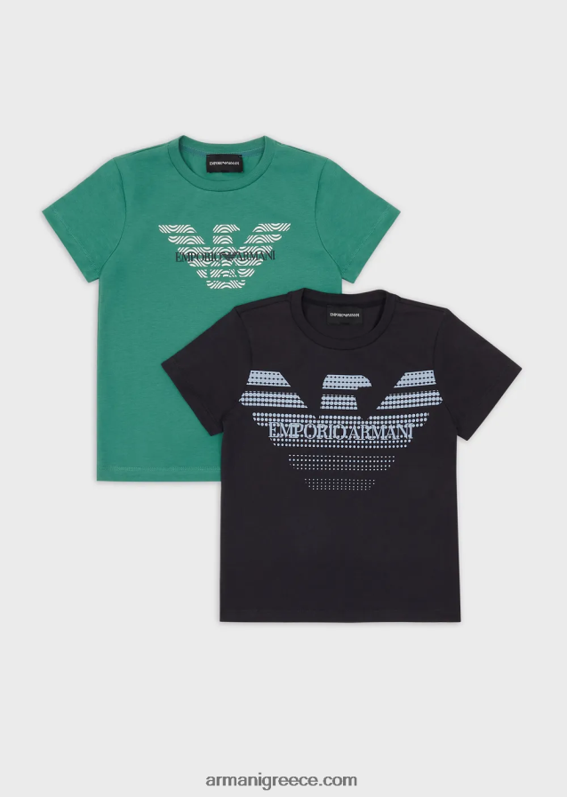 αγόρι Armani δύο συσκευασίες από βιολογικά μπλουζάκια ζέρσεϊ με λογότυπο αετού 4046R62421 μπλε