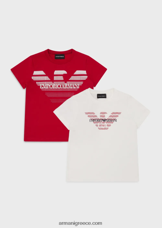 αγόρι Armani δύο συσκευασίες από βιολογικά μπλουζάκια ζέρσεϊ με λογότυπο αετού 4046R62422 άσπρο