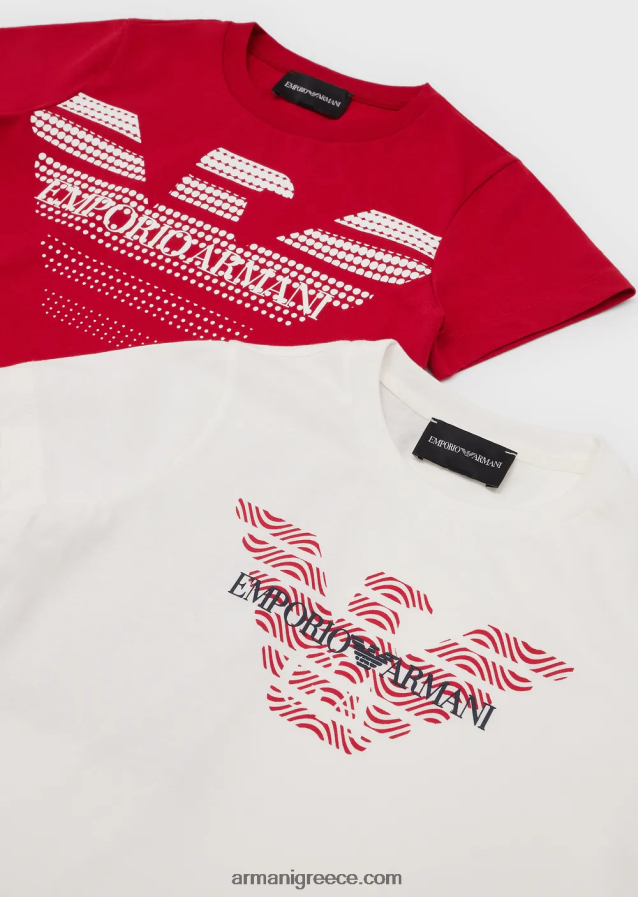 αγόρι Armani δύο συσκευασίες από βιολογικά μπλουζάκια ζέρσεϊ με λογότυπο αετού 4046R62422 άσπρο