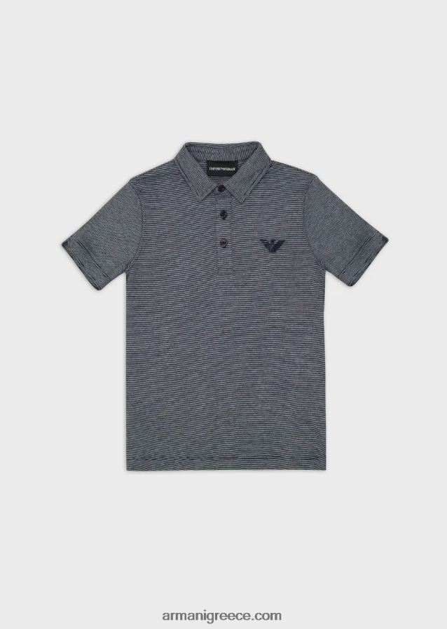 αγόρι Armani μπλουζάκι πόλο ζέρσεϊ με μικρορίγες 4046R62433 ναυτικό μπλε