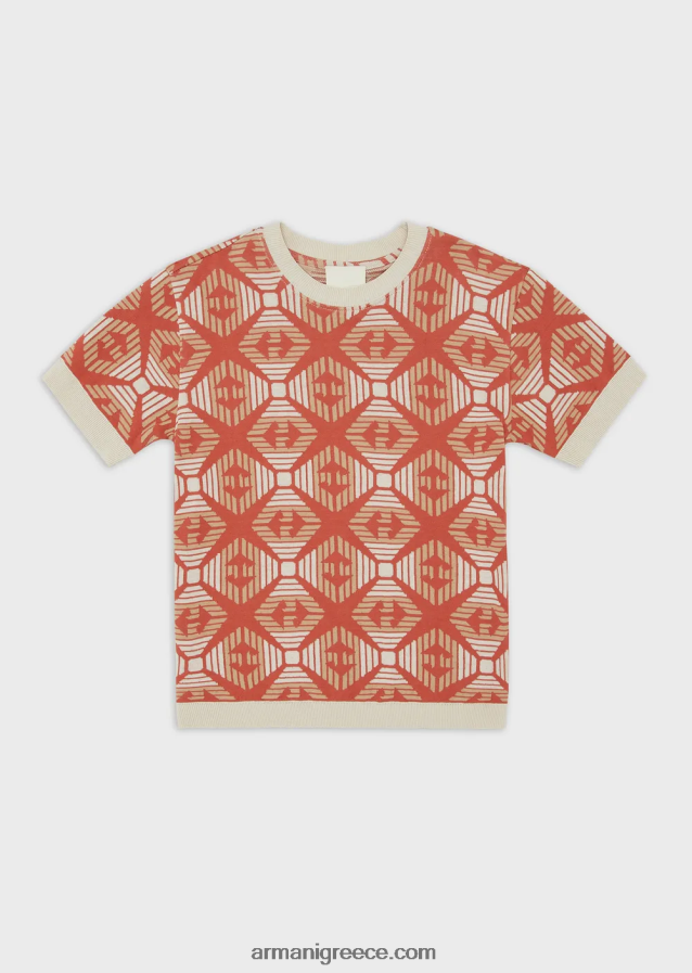 αγόρι Armani αειφόρος κολεξιόν σε φανέλα από οργανικό ζακάρ με αετό παντού 4046R62442 πορτοκάλι