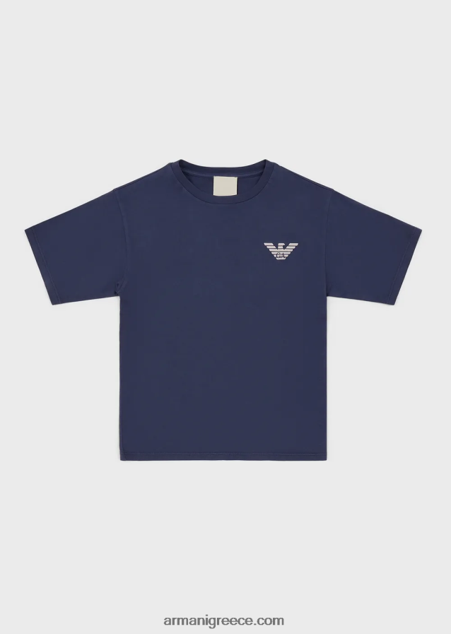 αγόρι Armani μπλουζάκι βιώσιμης συλλογής με βιολογικά βαμμένα ρούχα 4046R62444 μπλε ηλεκτρικ