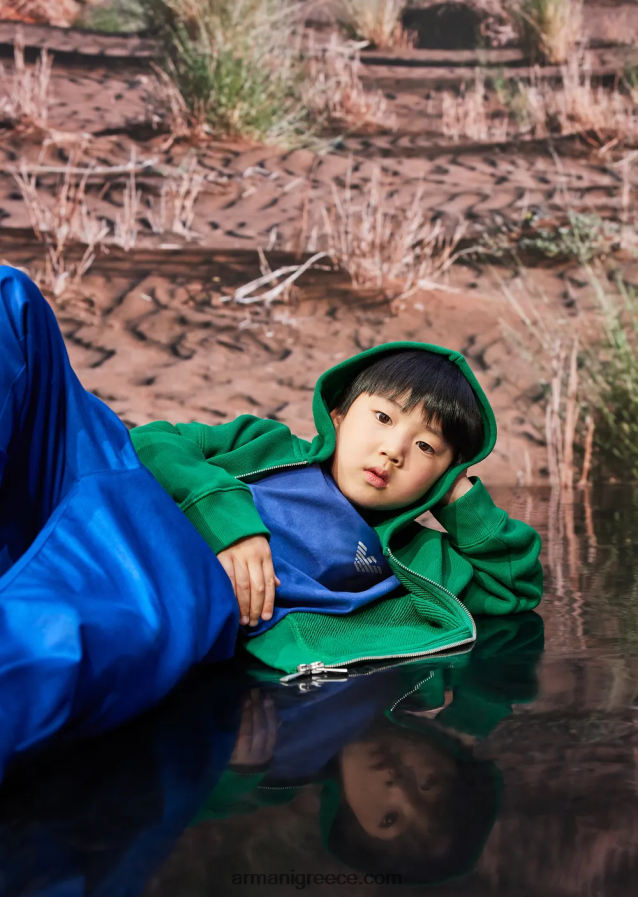 αγόρι Armani μπλουζάκι βιώσιμης συλλογής με βιολογικά βαμμένα ρούχα 4046R62444 μπλε ηλεκτρικ