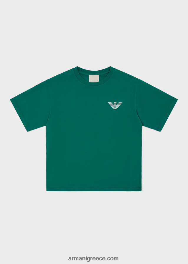 αγόρι Armani μπλουζάκι βιώσιμης συλλογής με βιολογικά βαμμένα ρούχα 4046R62445 πράσινος