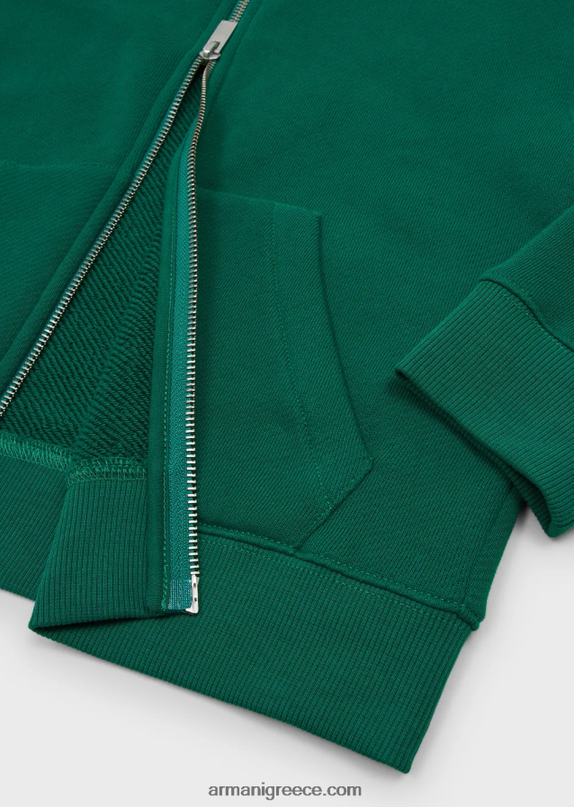 αγόρι Armani βιώσιμη συλλογή με κουκούλα, φούτερ από οργανικό βαμβάκι με φερμουάρ 4046R62446