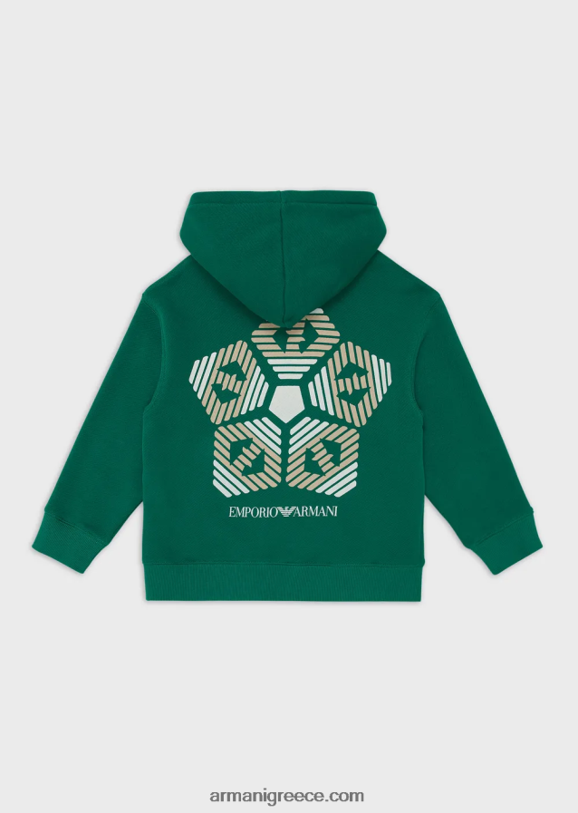 αγόρι Armani βιώσιμη συλλογή με κουκούλα, φούτερ από οργανικό βαμβάκι με φερμουάρ 4046R62446