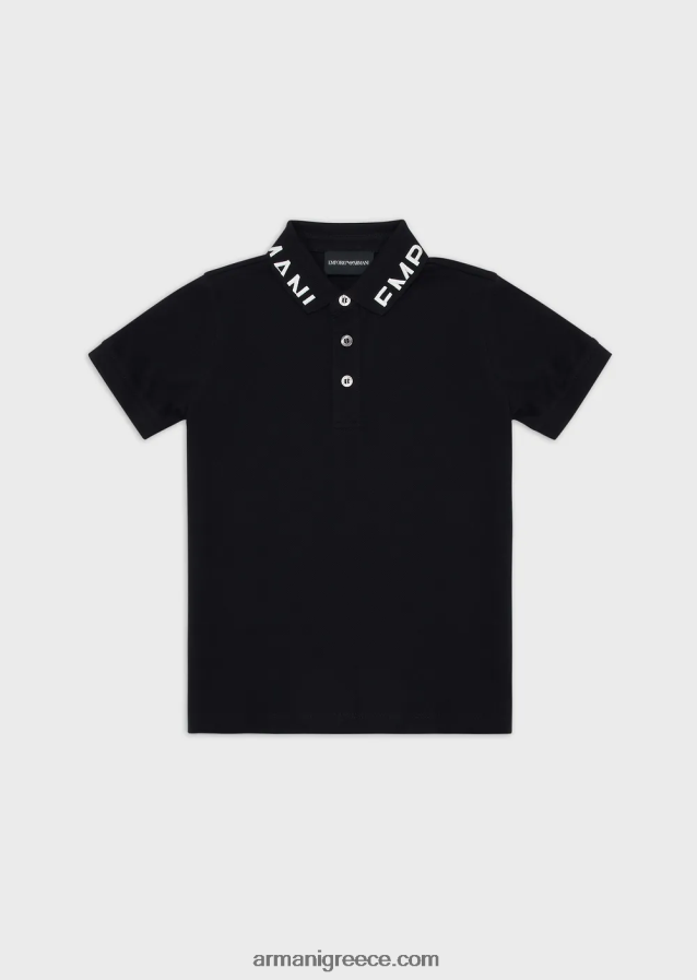 αγόρι Armani Πικέ μπλουζάκι πόλο μερσερίντ με λογότυπο γιακά 4046R62453 ναυτικό μπλε