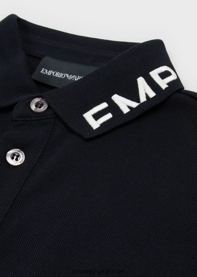 αγόρι Armani Πικέ μπλουζάκι πόλο μερσερίντ με λογότυπο γιακά 4046R62453 ναυτικό μπλε