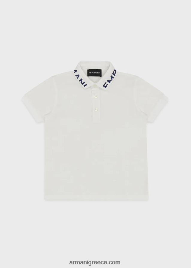 αγόρι Armani Πικέ μπλουζάκι πόλο μερσερίντ με λογότυπο γιακά 4046R62454 άσπρο