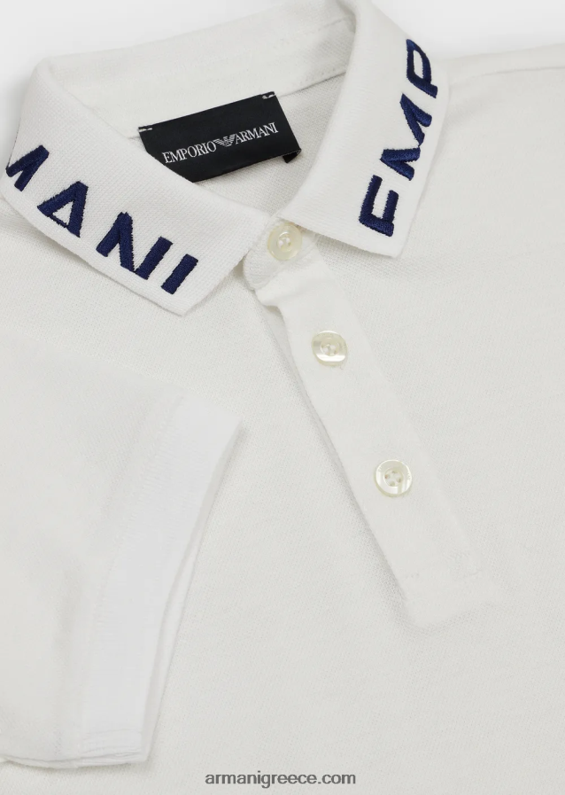 αγόρι Armani Πικέ μπλουζάκι πόλο μερσερίντ με λογότυπο γιακά 4046R62454 άσπρο