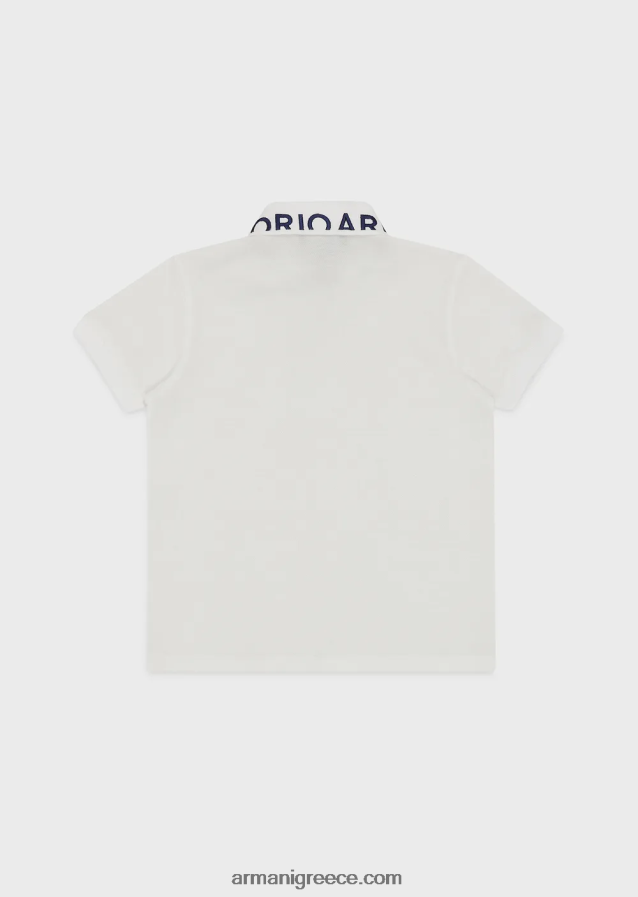 αγόρι Armani Πικέ μπλουζάκι πόλο μερσερίντ με λογότυπο γιακά 4046R62454 άσπρο