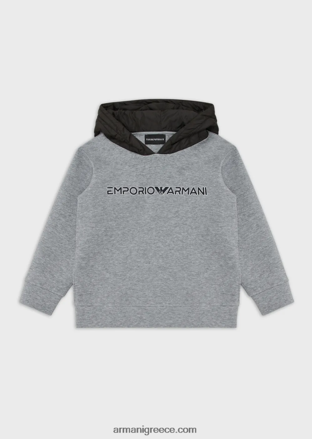 αγόρι Armani φούτερ με διπλή φανέλα με επένδυση, καπιτονέ κουκούλα 4046R62458 μελανζέ γκρι