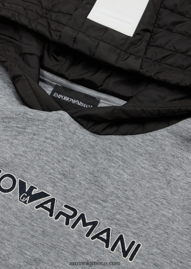 αγόρι Armani φούτερ με διπλή φανέλα με επένδυση, καπιτονέ κουκούλα 4046R62458 μελανζέ γκρι