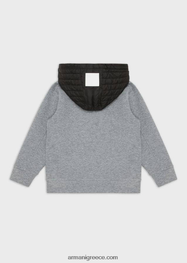 αγόρι Armani φούτερ με διπλή φανέλα με επένδυση, καπιτονέ κουκούλα 4046R62458 μελανζέ γκρι