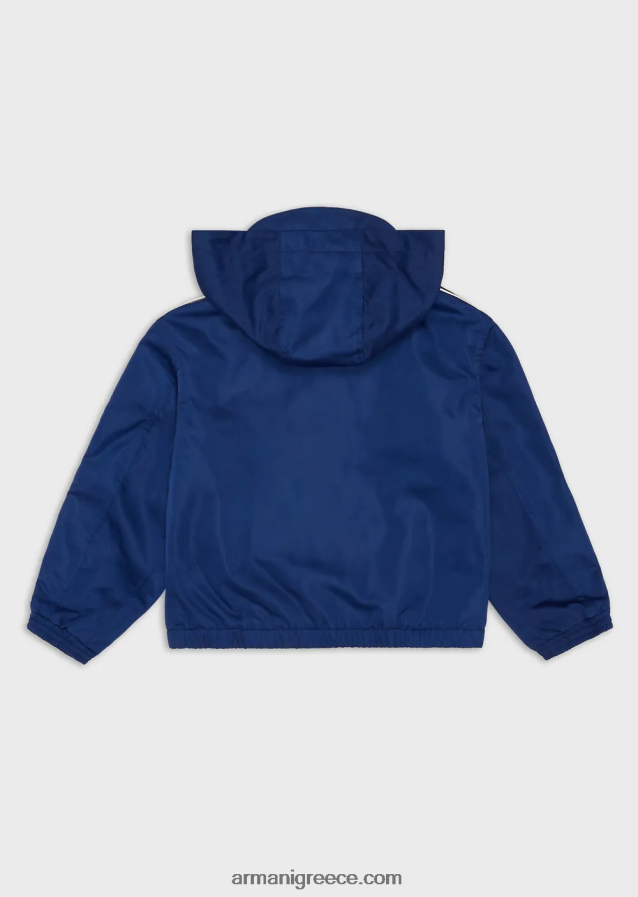 αγόρι Armani Μπλούζον από νάιλον ανακυκλωμένο, αδιάβροχο με κουκούλα και ταινία λογότυπου 4046R62460 μπλε ηλεκτρικ