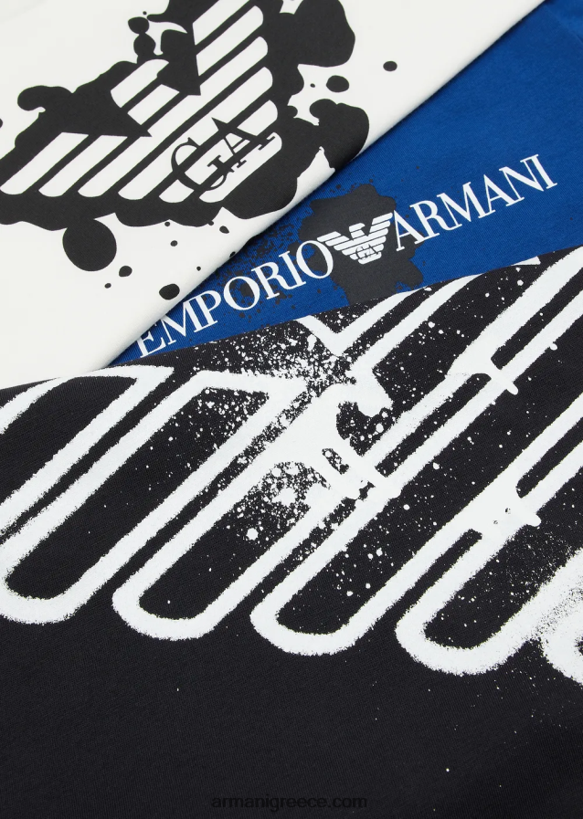 αγόρι Armani τριών πακέτα μπλουζάκια ζέρσεϊ με τύπωμα λογότυπου 4046R62463 γαλανός