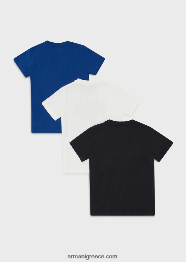 αγόρι Armani τριών πακέτα μπλουζάκια ζέρσεϊ με τύπωμα λογότυπου 4046R62463 γαλανός