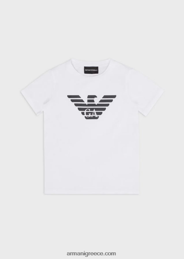 αγόρι Armani T-shirt pima-jersey με λογότυπο 4046R62392 λευκό λογότυπο