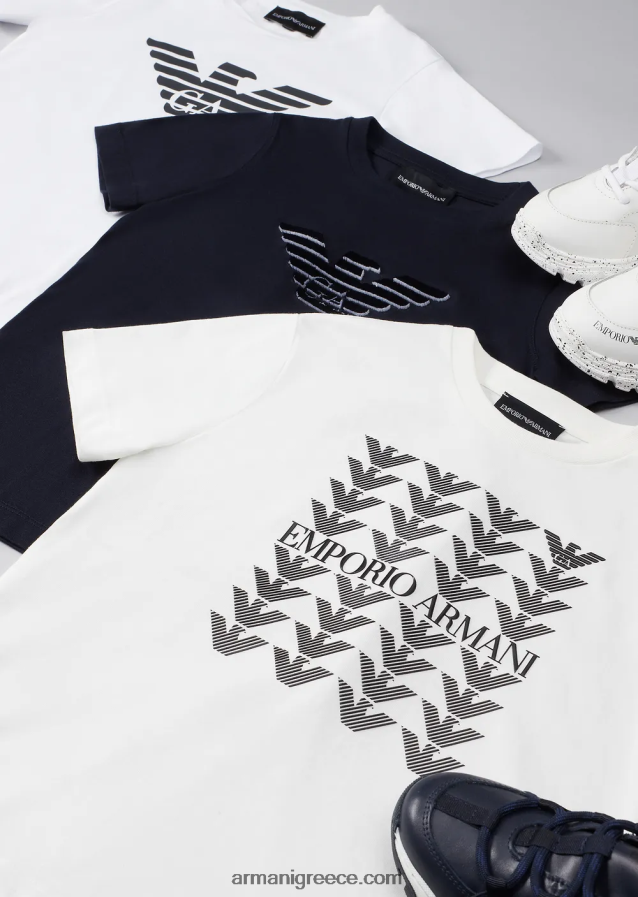 αγόρι Armani T-shirt pima-jersey με λογότυπο 4046R62392 λευκό λογότυπο