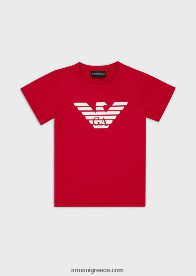 αγόρι Armani T-shirt pima-jersey με λογότυπο 4046R62394 κόκκινο λογότυπο