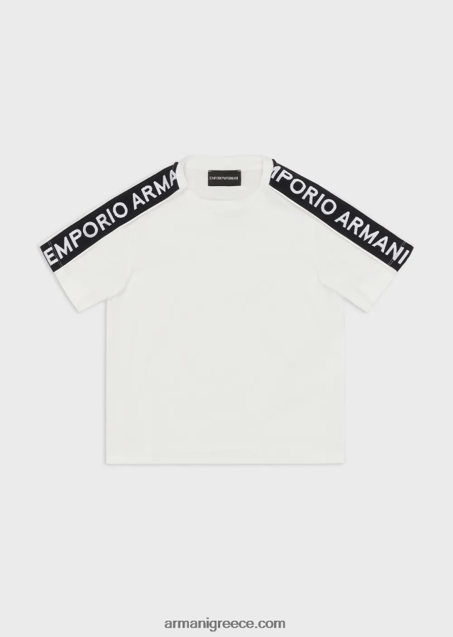 αγόρι Armani T-shirt pima-jersey με ταινία λογότυπου 4046R62450 άσπρο