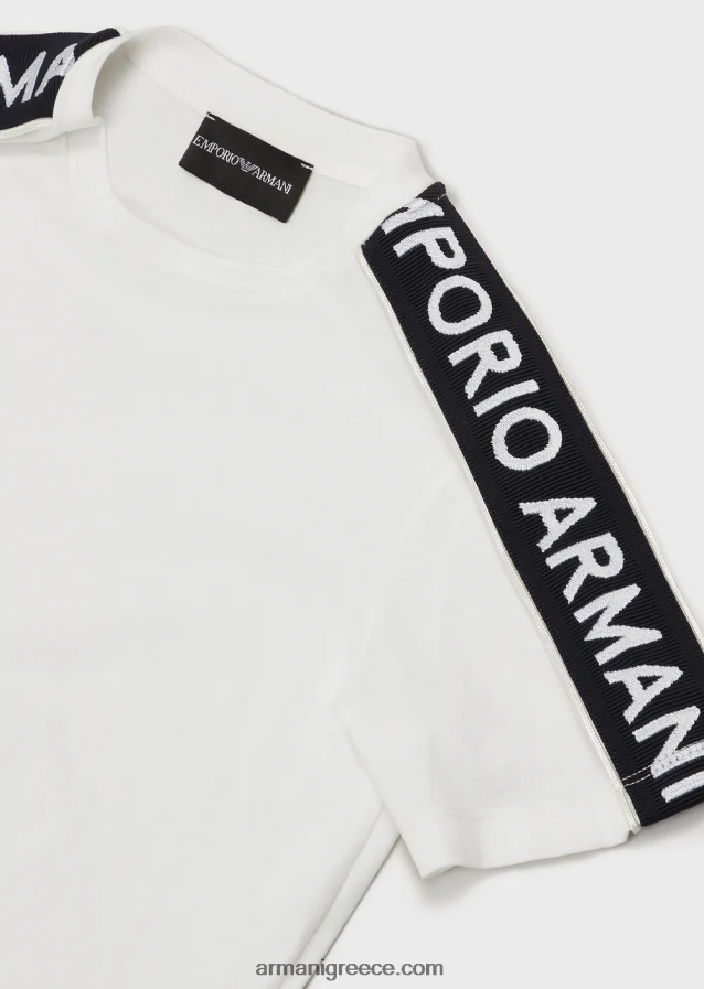 αγόρι Armani T-shirt pima-jersey με ταινία λογότυπου 4046R62450 άσπρο