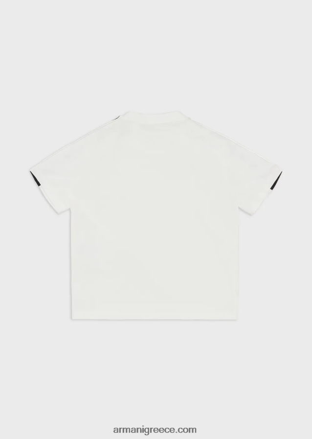 αγόρι Armani T-shirt pima-jersey με ταινία λογότυπου 4046R62450 άσπρο