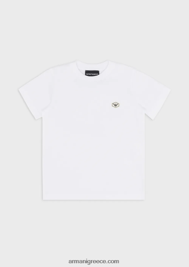 αγόρι Armani T-shirt supima με βασικό έμπλαστρο λογότυπου 4046R62414 άσπρο