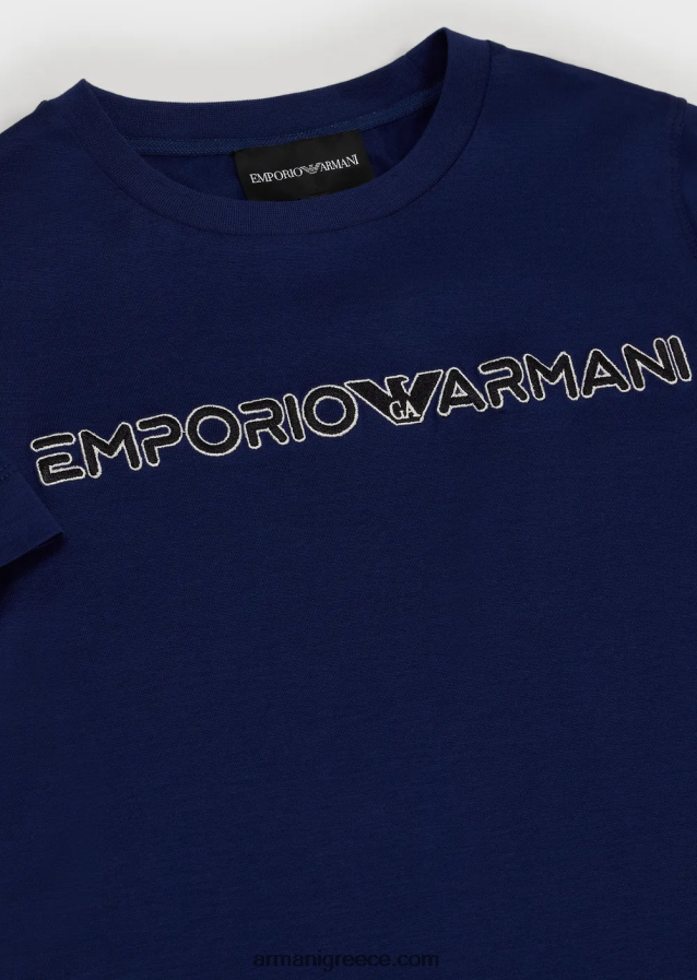 αγόρι Armani T-shirt από ζέρσεϊ tencel blend με κέντημα λογότυπου 4046R62451 μεσάνυχτα μπλε