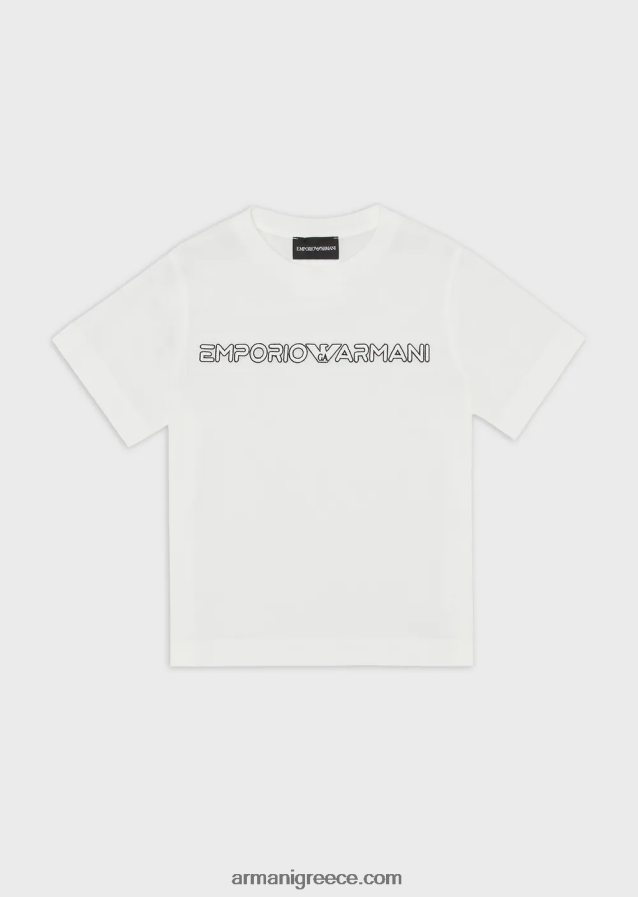 αγόρι Armani T-shirt από ζέρσεϊ tencel blend με κέντημα λογότυπου 4046R62452 άσπρο