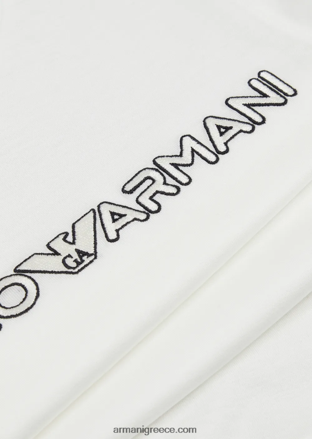 αγόρι Armani T-shirt από ζέρσεϊ tencel blend με κέντημα λογότυπου 4046R62452 άσπρο