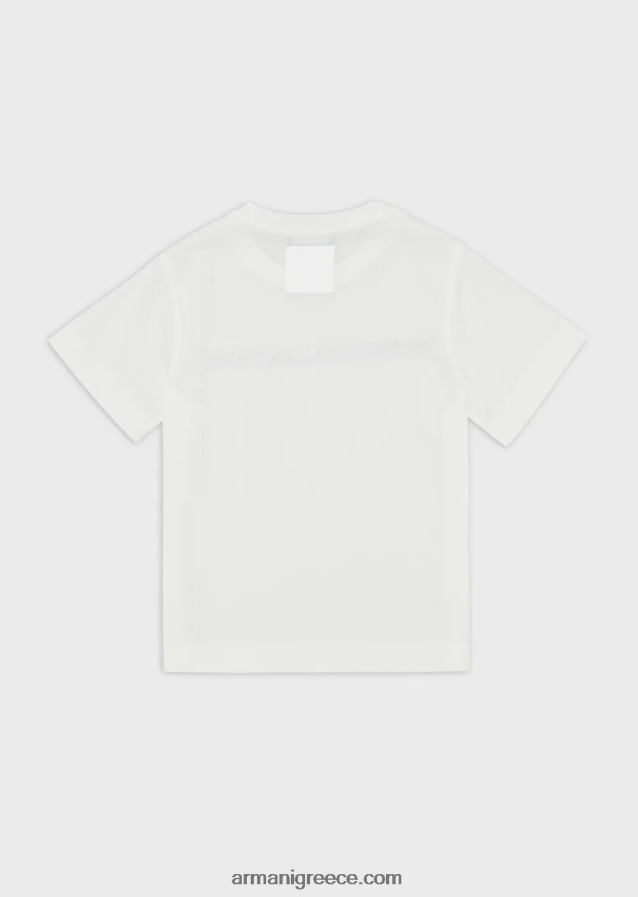 αγόρι Armani T-shirt από ζέρσεϊ tencel blend με κέντημα λογότυπου 4046R62452 άσπρο