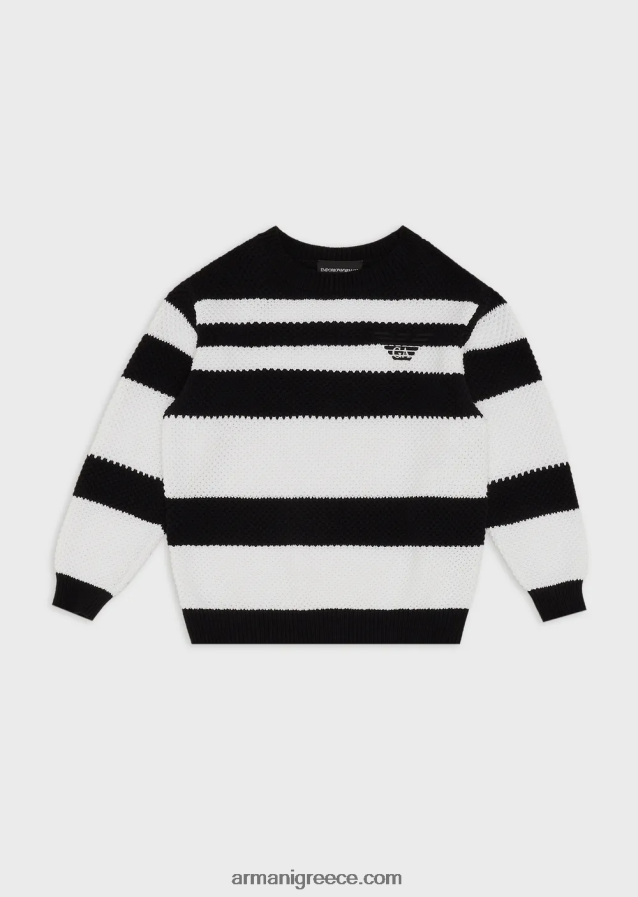 αγόρι Armani jumper με ρίγες ζακάρ και κέντημα αετού 4046R62424 ναυτικό μπλε