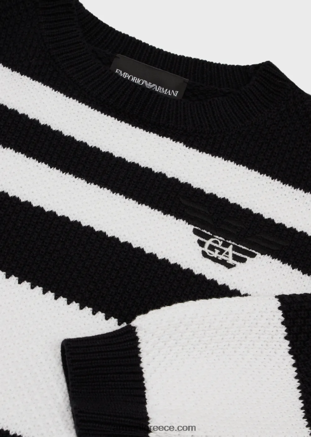 αγόρι Armani jumper με ρίγες ζακάρ και κέντημα αετού 4046R62424 ναυτικό μπλε