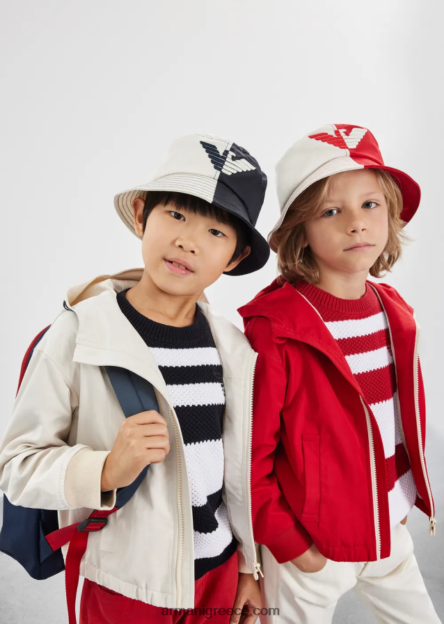 αγόρι Armani jumper με ρίγες ζακάρ και κέντημα αετού 4046R62424 ναυτικό μπλε