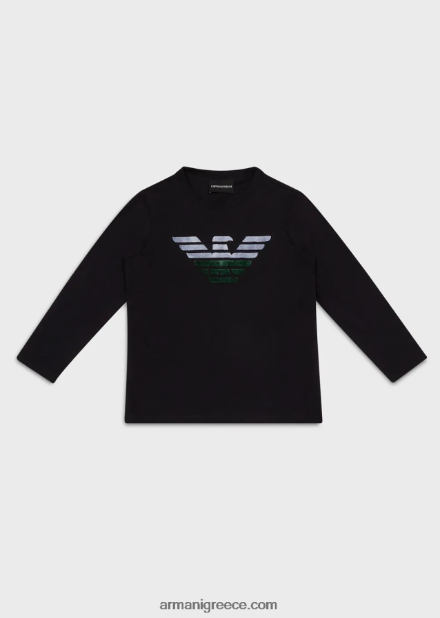 αγόρι Armani Μπλουζάκι pima jersey με ανάγλυφο λογότυπο από ματ ύφασμα 4046R62374 ναυτικό μπλε