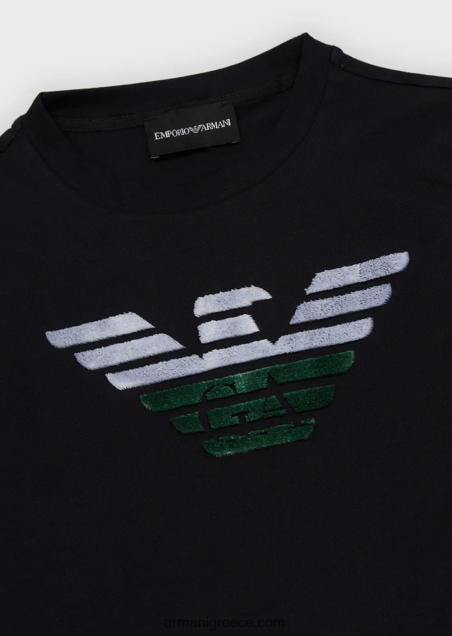 αγόρι Armani Μπλουζάκι pima jersey με ανάγλυφο λογότυπο από ματ ύφασμα 4046R62374 ναυτικό μπλε