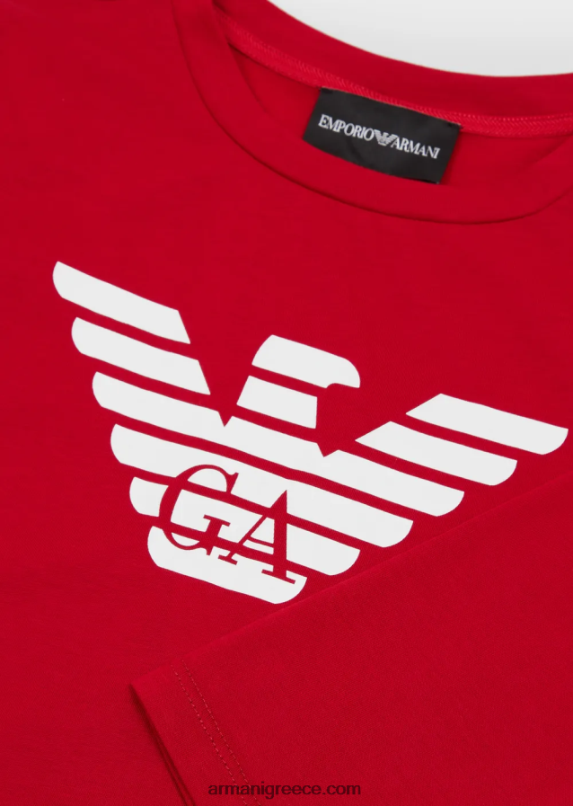 αγόρι Armani τζάμπερ pima-jersey με λογότυπο 4046R62474 κόκκινο λογότυπο