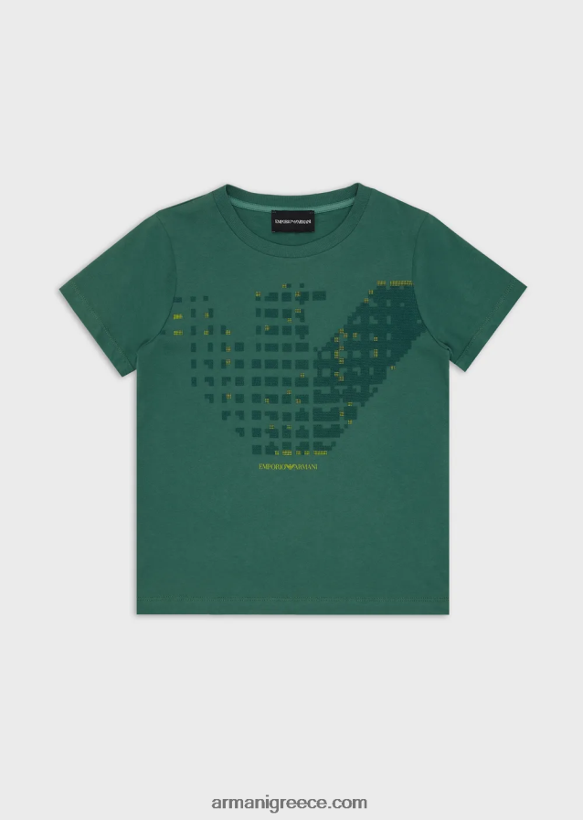 αγόρι Armani Μπλουζάκι από βιολογικό ζέρσεϊ με λογότυπο pixel eagle 4046R62420 πράσινος