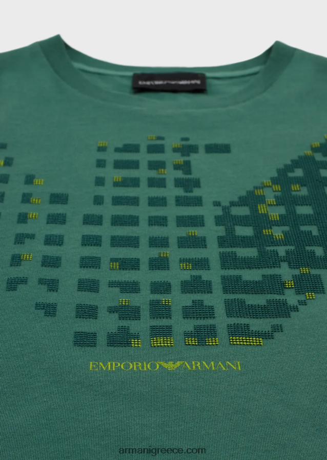 αγόρι Armani Μπλουζάκι από βιολογικό ζέρσεϊ με λογότυπο pixel eagle 4046R62420 πράσινος