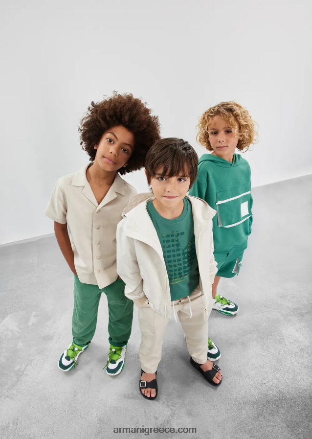 αγόρι Armani Μπλουζάκι από βιολογικό ζέρσεϊ με λογότυπο pixel eagle 4046R62420 πράσινος