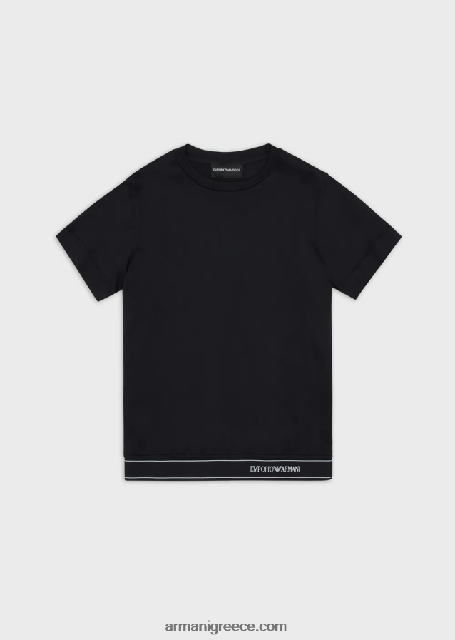 αγόρι Armani Μπλουζάκι ζέρσεϊ από μείγμα tencel με ρίγα λογότυπου 4046R62417 ναυτικό μπλε