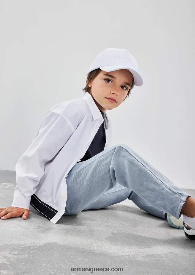 αγόρι Armani Μπλουζάκι ζέρσεϊ από μείγμα tencel με ρίγα λογότυπου 4046R62417 ναυτικό μπλε