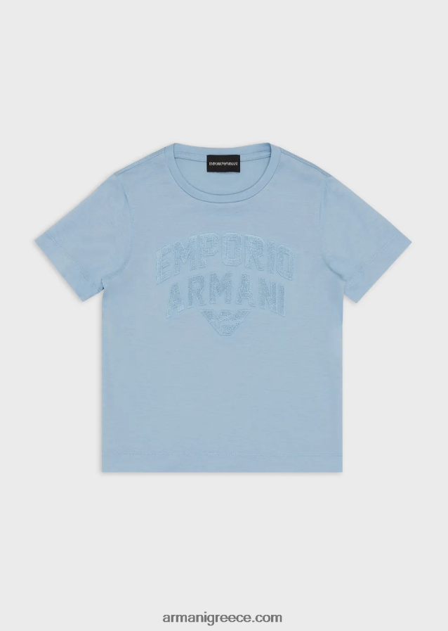 αγόριT-shirt από ζέρσεϊ tencel blend με ασορτί λογότυπο Emporio Armani 4046R62470 γαλανός