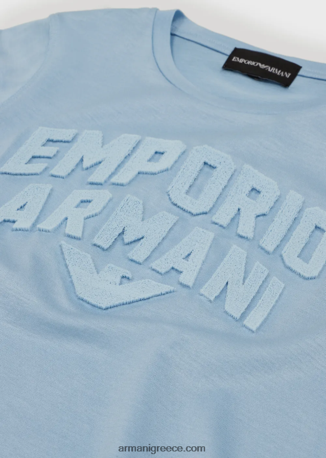 αγόριT-shirt από ζέρσεϊ tencel blend με ασορτί λογότυπο Emporio Armani 4046R62470 γαλανός