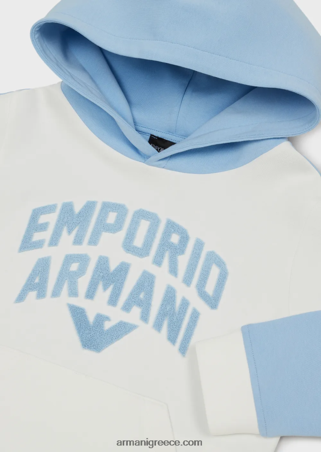 αγόριΦούτερ με κουκούλα διπλής φανέλας με λογότυπο emporio armani 4046R62468 άσπρο