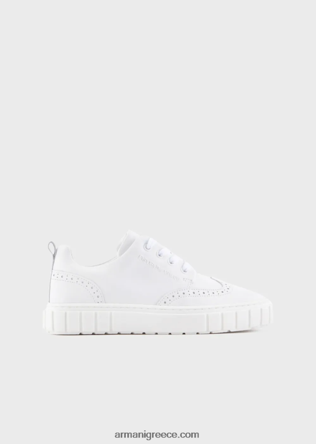 αγόρι Armani sneakers από μαλακό δέρμα με λεπτομέρεια στο φτερό 4046R62477 άσπρο