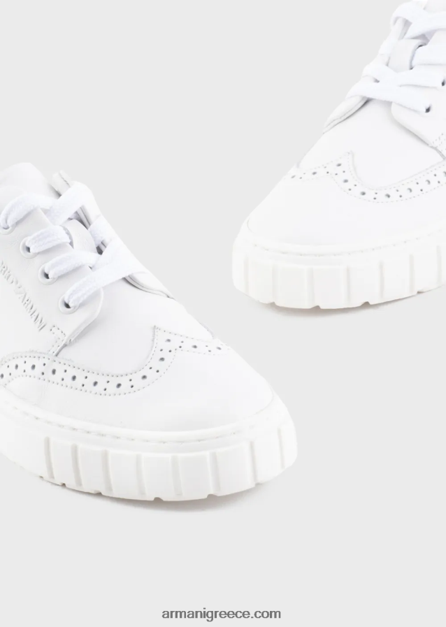 αγόρι Armani sneakers από μαλακό δέρμα με λεπτομέρεια στο φτερό 4046R62477 άσπρο