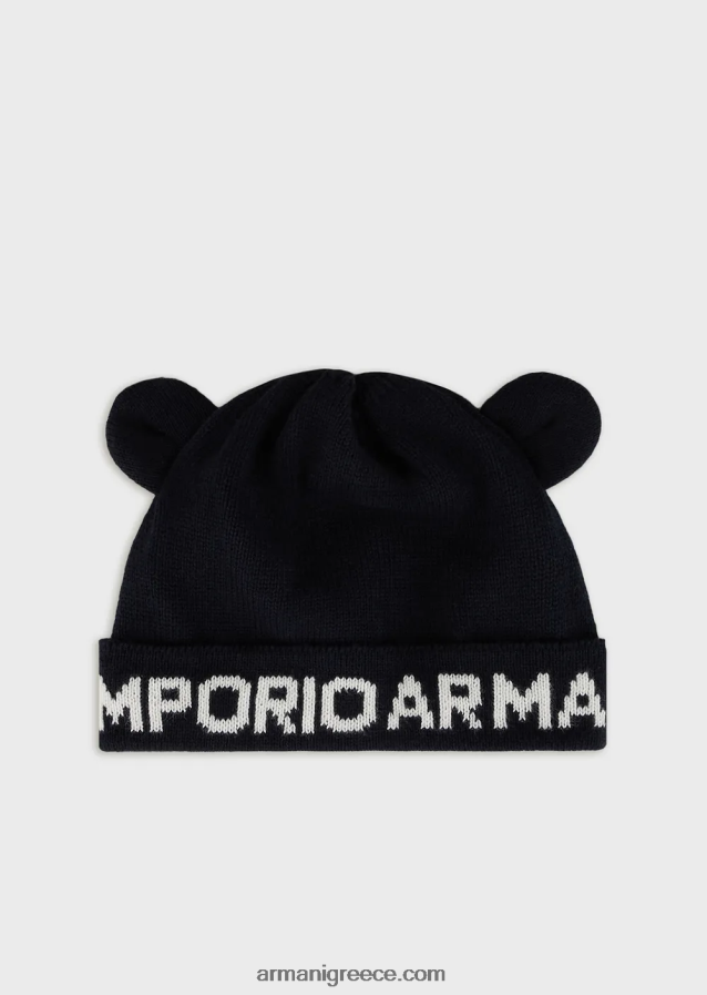 αγόρι Armani πλεκτό μπανί με αυτιά και λογότυπο ζακάρ 4046R62733