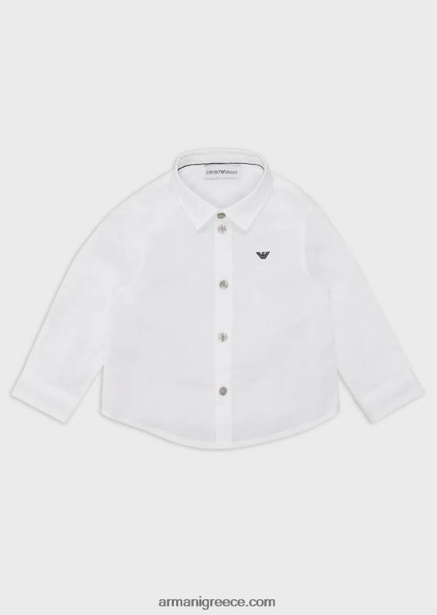 αγόρι Armani στρεντωμένο βαμβακερό πουκάμισο με κέντημα αετού 4046R62674 άσπρο